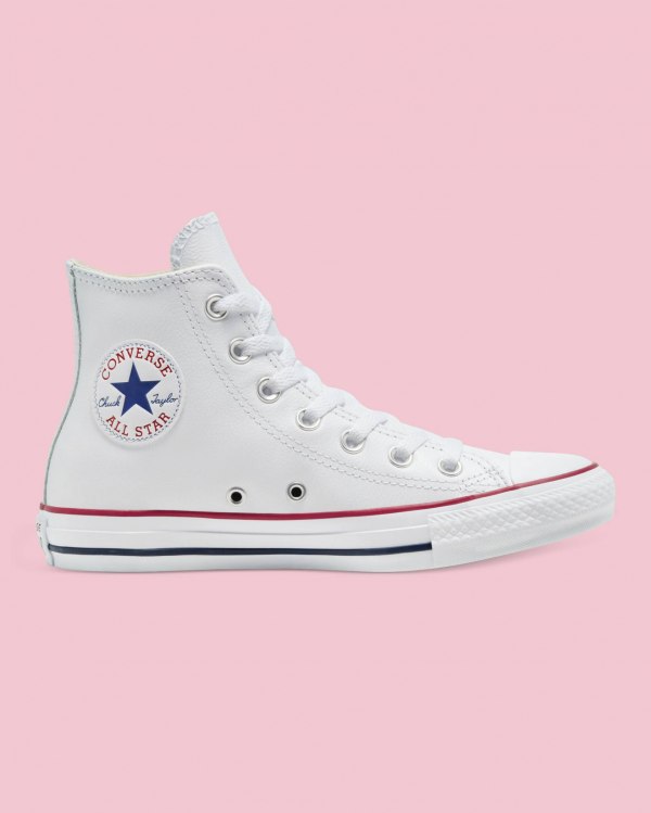 Converse Chuck Taylor All Star Leather Hvide Sko Danmark - Converse Høje Sneakers Herre - 09356UZPY